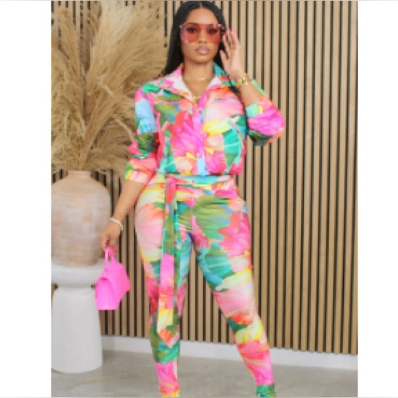 Floral Print Jacket and Pants Set - Picture 1 of 6